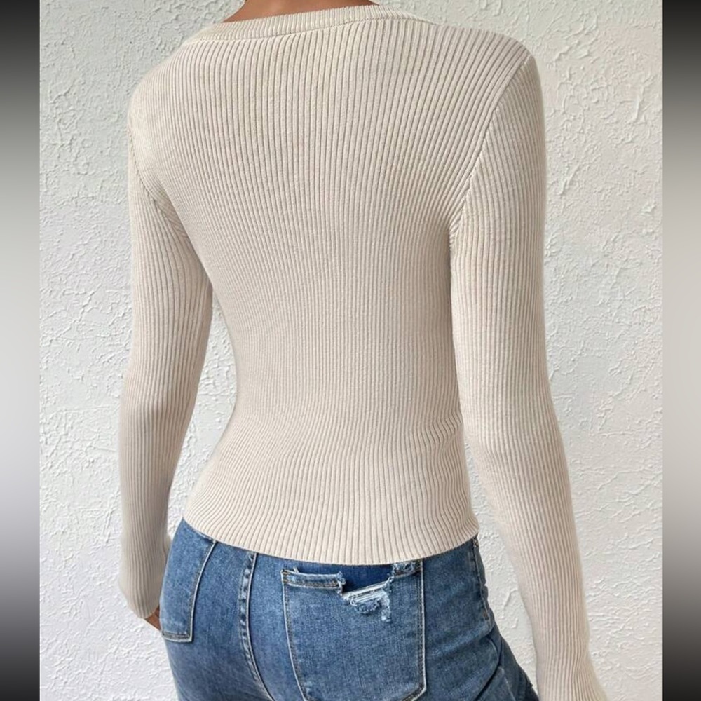 Ribbed knit soft knit sweater crewneck minimalist white - Picture 4 of 8